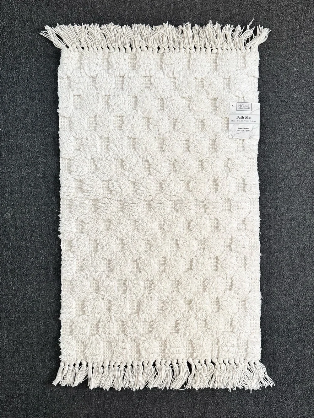Home Collections Checkered Fringe Bath Mat Cotton Ivory 18x28 NWT
